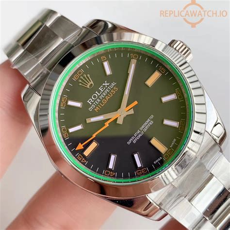 rolex milgauss green replica waterproof|rolex milgauss 116400 white dial.